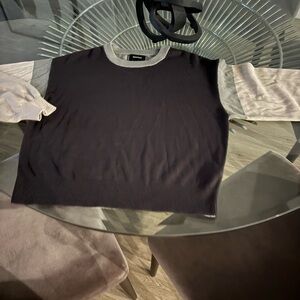 Monrow Gray Knit Color Block Sweater